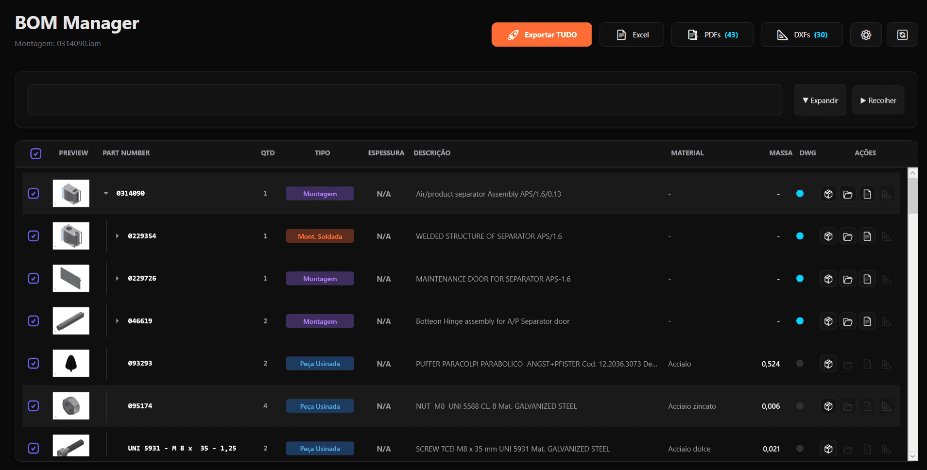 Bom Manager dashboard